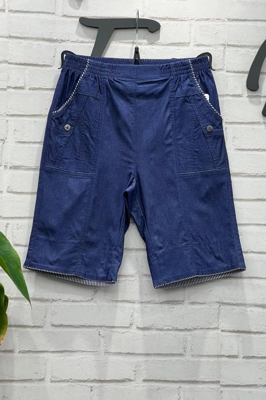 PANTALON BERMUDA  COLOR INDIGO EFECTO JEANS CON GOMA EN LA CINTURA