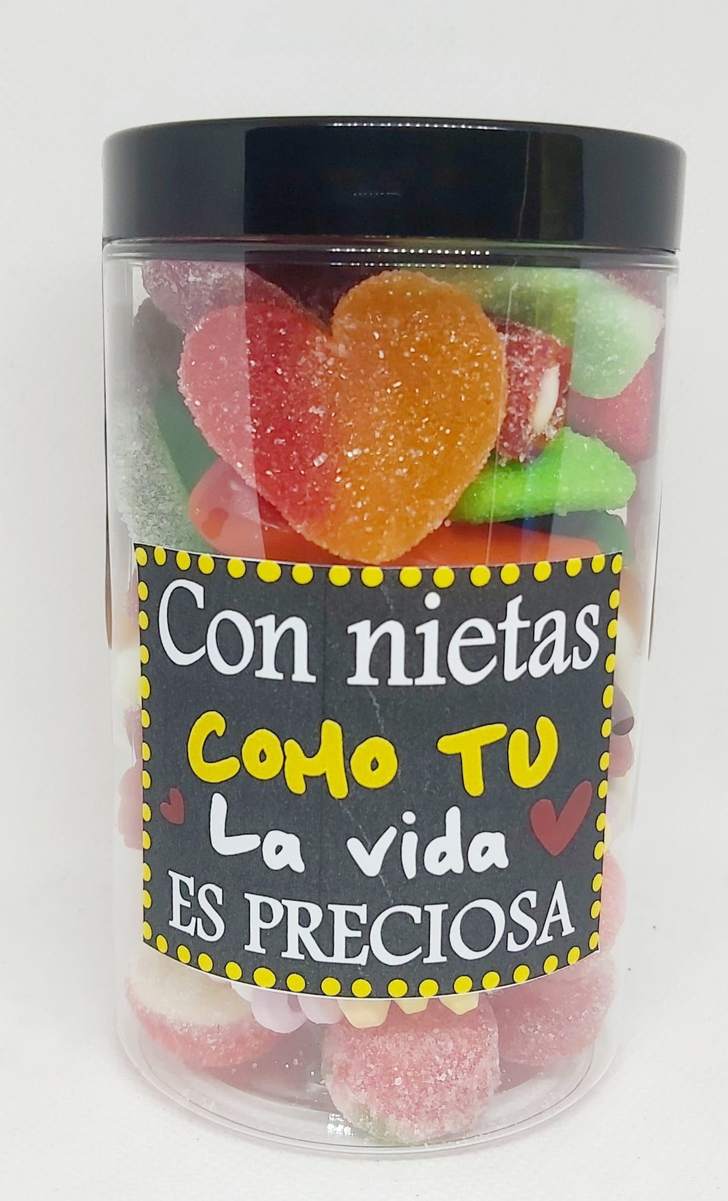 BOTE DE CHUCHES VARIADAS 400CC.  CON NIETAS COMO TU LA VIDA ES PRECIOSA